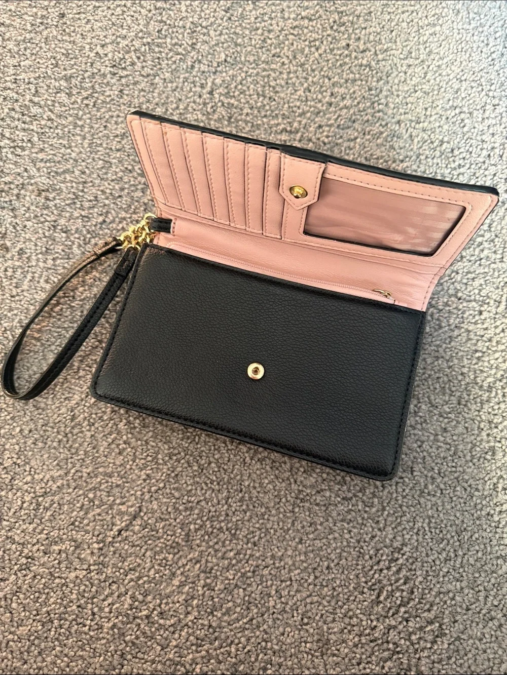 Victoria’s Secret Black Quilted Wristlet Wallet with Gold Accents. 7”x4.5”x1”